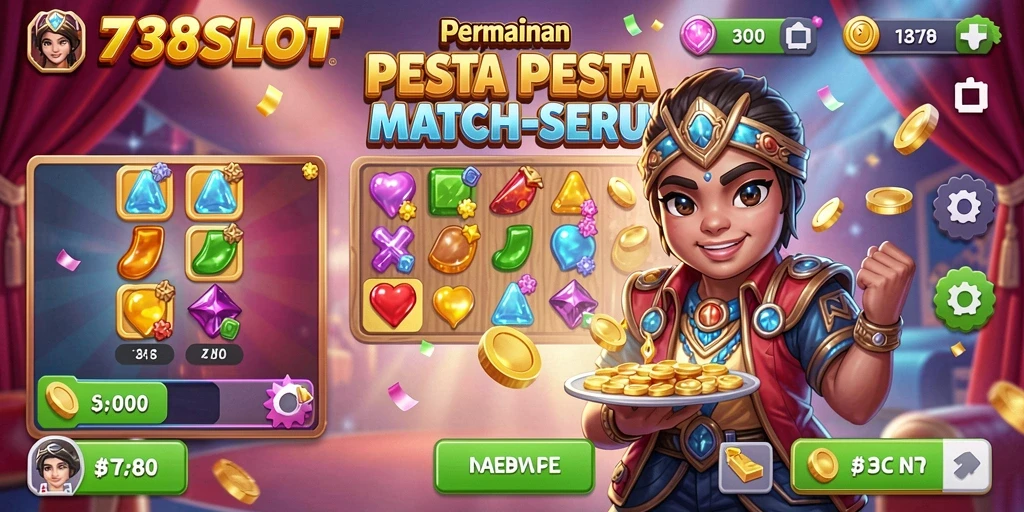 Tampilan menarik dari gameplay Match-3 di 738SLOT.