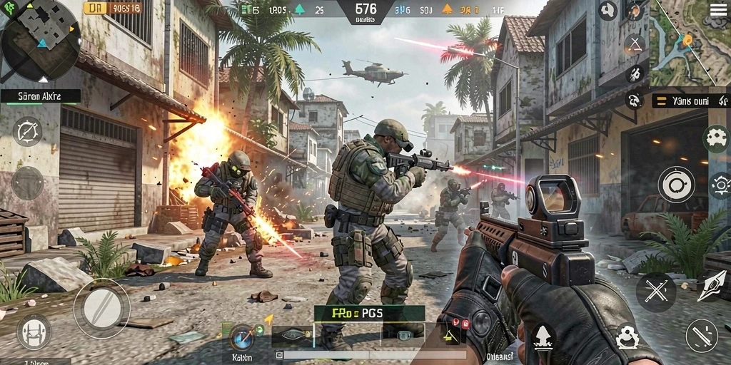 Screenshot menunjukkan aksi seru dalam pertempuran FPS.