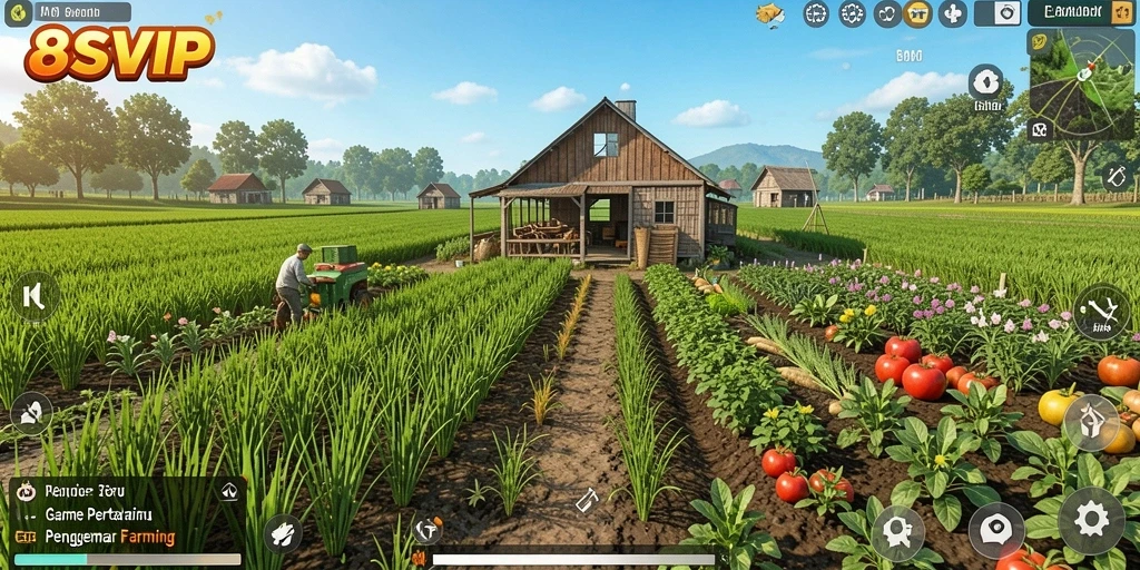 Screenshot dari gameplay 8SVIP menunjukkan keseruan bertani yang interaktif.