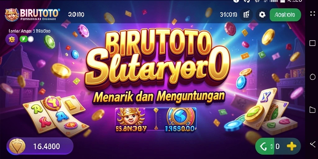 Tampilan gameplay BIRUTOTO dengan gulungan dan simbol slot.