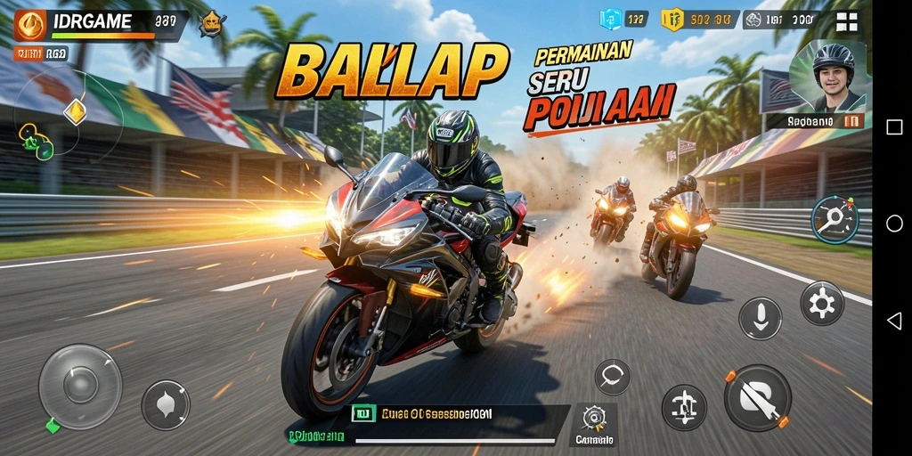 Screenshot IDRGAME menampilkan aksi balap motor yang mendebarkan dan intens.