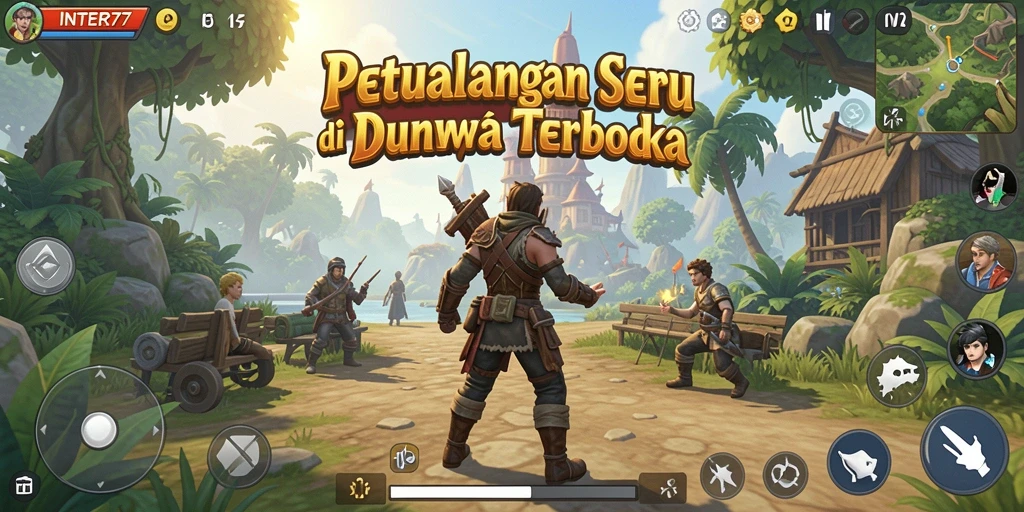 Screenshot gameplay INTER77 yang menunjukkan eksplorasi dunia terbuka.