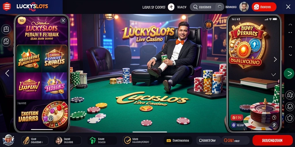 Screenshot gameplay LUCKYSLOTS menampilkan suasana kasino yang nyata dan dealer yang ramah.