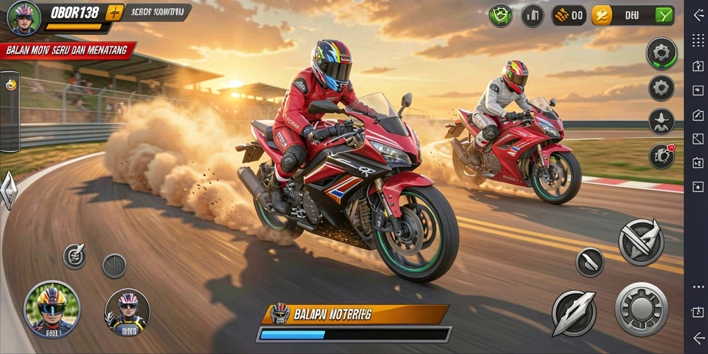 Screenshot OBOR138 menampilkan balapan motor yang mendebarkan.