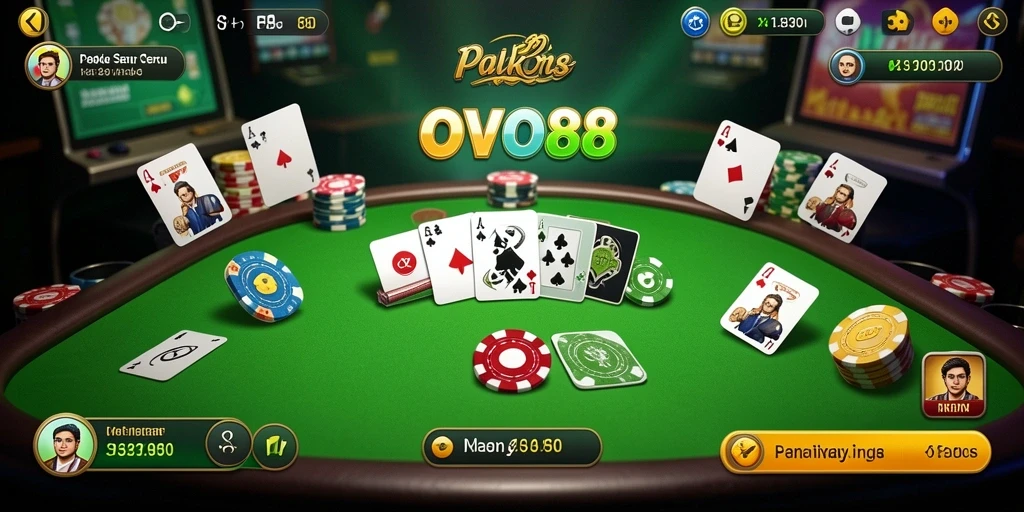 Tampilan gameplay Poker yang seru dan interaktif di OVO88.