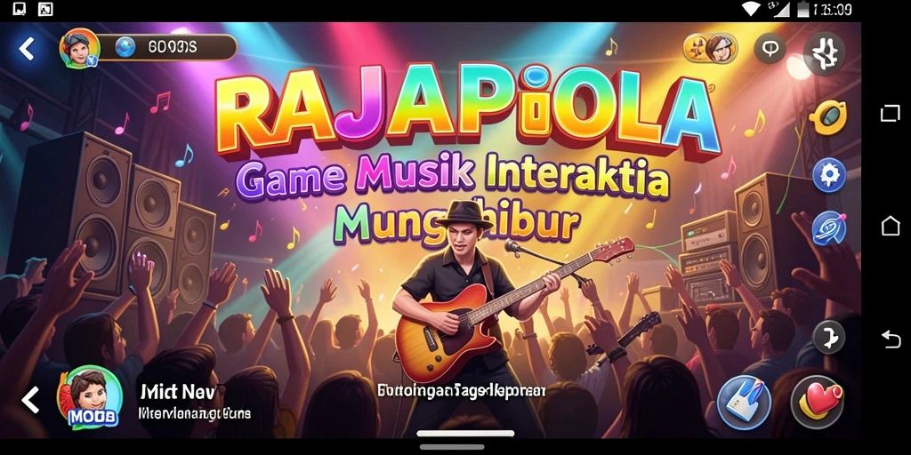 Tampilan gameplay interaktif RAJAPOLA dengan berbagai genre musik.