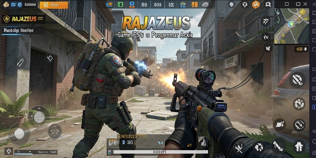 Screenshot gameplay RAJAZEUS menampilkan aksi tembak-menembak yang mendebarkan.