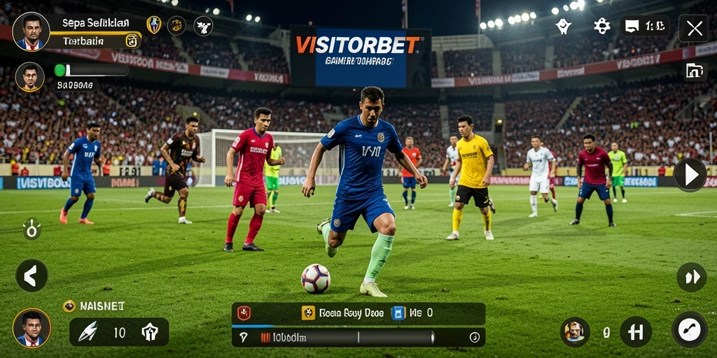 Tangkapan layar VISITORBET menunjukkan momen seru dalam pertandingan sepak bola.